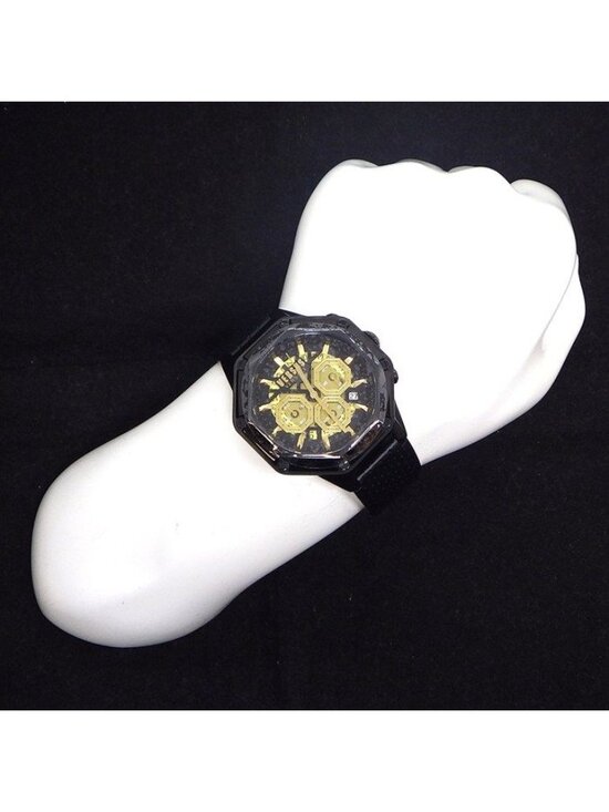 Versace Watch Palestro Date Chronograph Black Gold Dial SS Leather Quartz Analog main image 4